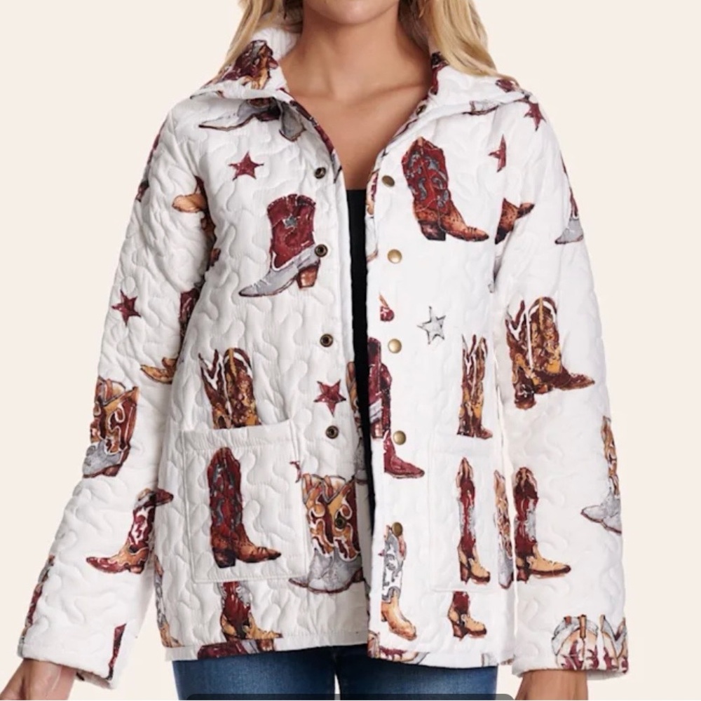 IDA MAE HOME WOMEN'S WHITE & MAROON THUNDERBIRD BOOTS QUILTED JACKET